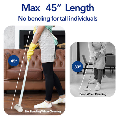 Large Lint Rollers for Carpet, 9.45'' Sticky Rollers for Floor with 360 Sheets, Extendable Long Handle Sticky Mop for Cleaning Couch, Curtains, Cars, Clothing, and Pet Hair