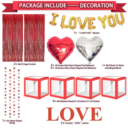 90Pcs Valentines Day Decor Kit, Happy Anniversary Decorations - 4 Pcs Balloon Boxes, Balloon Garland, Multi Decorations For Romantic Decors Special Night