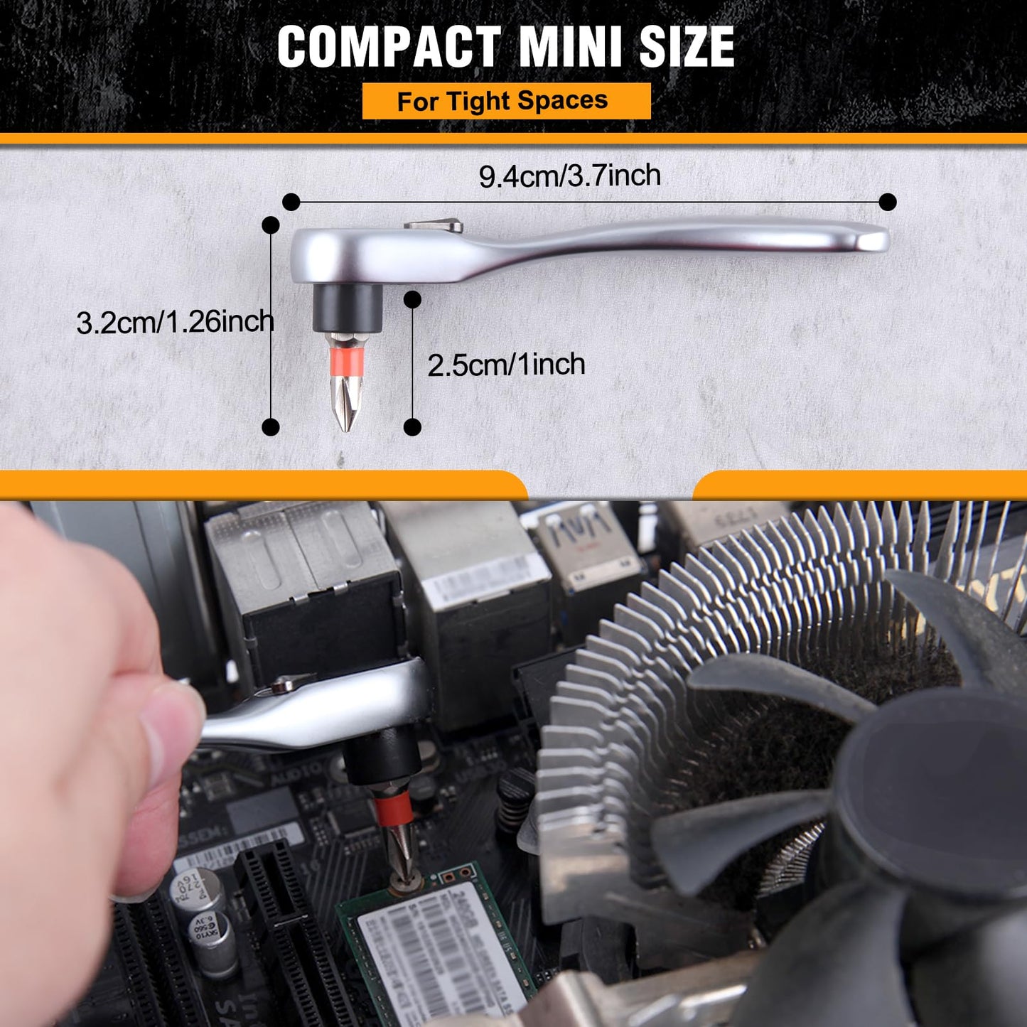 LEONTOOL 32 Pcs Mini Ratchet Set, Stubby Right Angle Screwdriver 1/4" Mini Ratchet Wrench and Screwdriver Bit Set, CR-V Steel Low Profile Reversible 72-Tooth Ratcheting Wrench for Tight Spaces