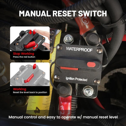 RED WOLF 150A Amp Marine Circuit Breaker Fuse Holder with Manual Reset Waterproof 12V- 48V DC for Boat Trolling Motor Marine ATV Trailer Vehicles Stereo Audio Electronic Battery Solar System 150 AMP
