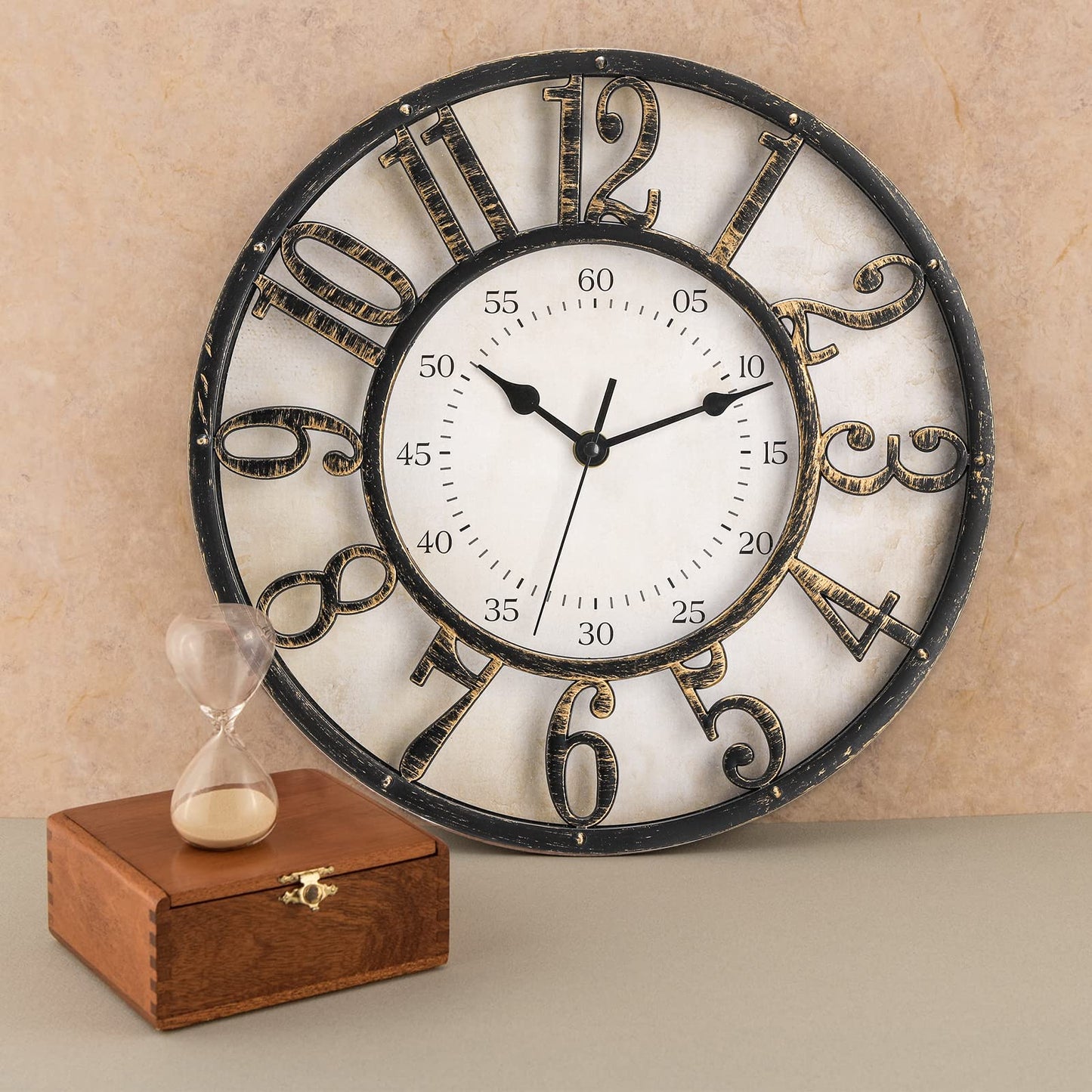 ZOOFOX Retro Wall Clock 12 Inch Silent Movement Battery Operated Decorative Round Quartz Wall Clock Raised 3D Arabic Numerals Wall Clock for Home Living Room Reading Room Kitchen Office