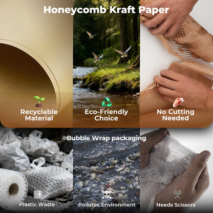 Tera Honeycomb Packing Paper Eco-friendly: 12"x200' Recyclable Cushioning Wrap for packaging Moving Supplies Shipping Boxes Gift Wrapping Paper Alternative to Bubble Wrap with 20 Fragile Sticker