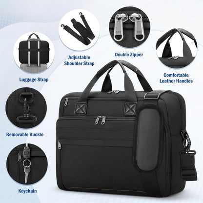 RAINSMORE Laptop Bag 15.6 Inch Briefcase Waterproof Large Computer Carrying Case Messenger Bag Shoulder Bags for Man Women Business/Office/Work/Travel, Black