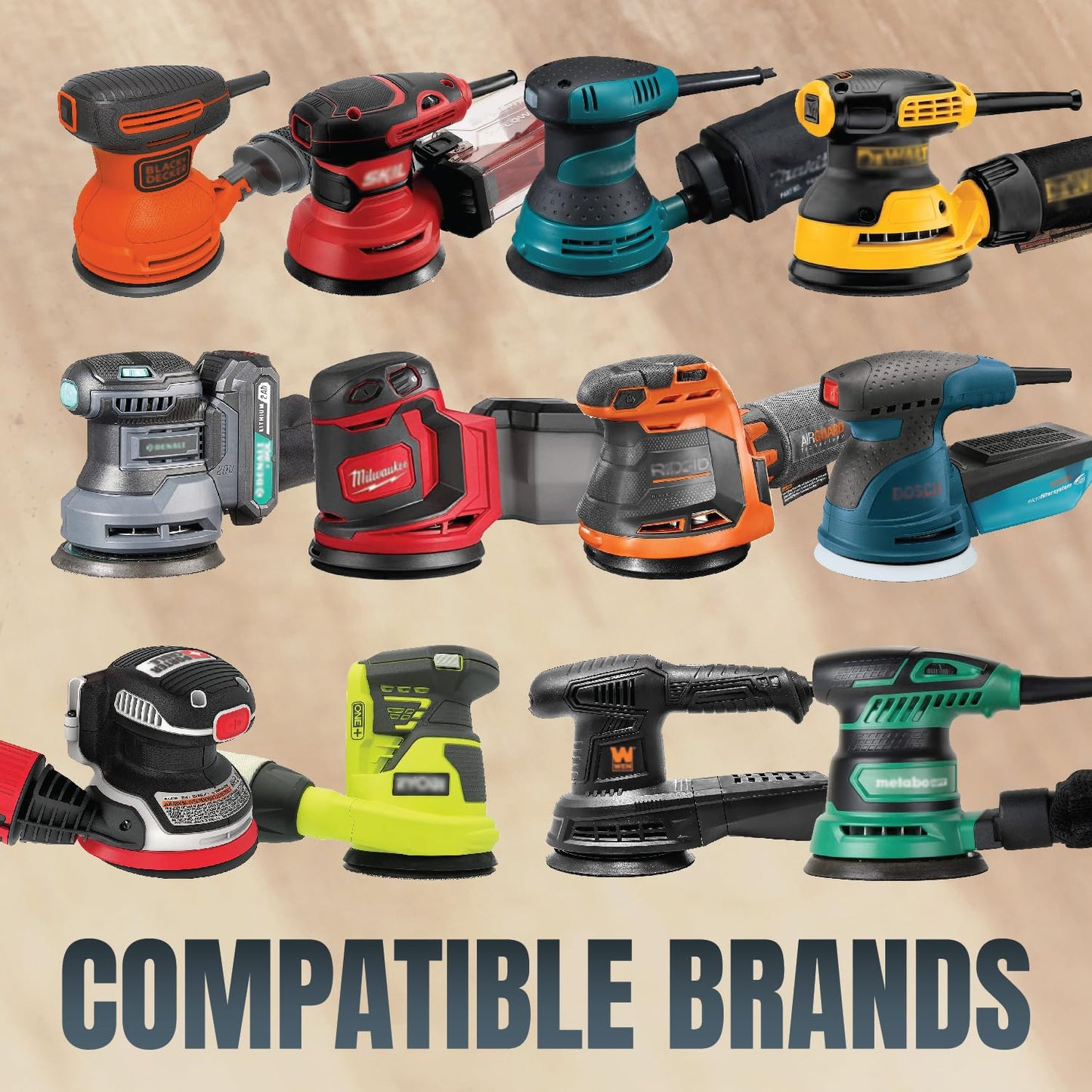 POWERTEC 50 PCS 100 Grit - 5 Inch 8 Hole Hook and Loop Sanding Discs, 5" Sanding Pads for Automotive, Drywall, Woodworking with Orbital Sander, Air, and DA Sander (44010G-50)