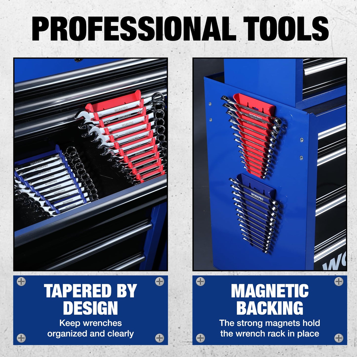 WORKPRO 2-Pack Magnetic Wrench Organizer, 12-Piece Wrench Holder Set for Tool Box Drawer Chest, Premium Quality Wrench Rack Tool Trays SAE(1/4" - 15/16") and Metric(6mm-24mm)