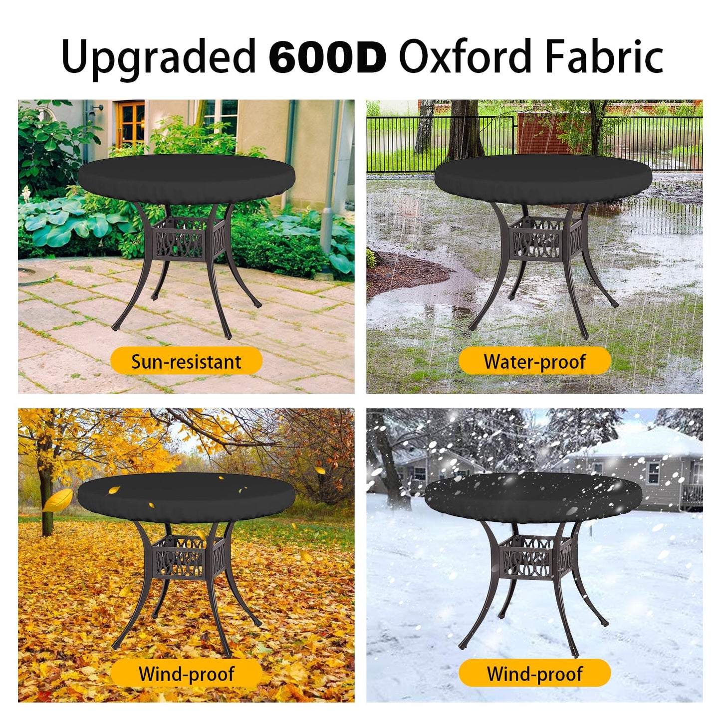 ZUDKSUY Round Table Top Cover - 600D Outdoor Garden Furniture Cover Fits Round Furniture Up to 48" - Black, Patio Table Top Cover
