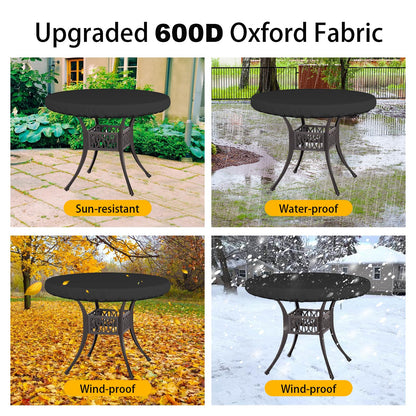 ZUDKSUY Round Table Top Cover - 600D Outdoor Garden Furniture Cover Fits Round Furniture Up to 48" - Black, Patio Table Top Cover