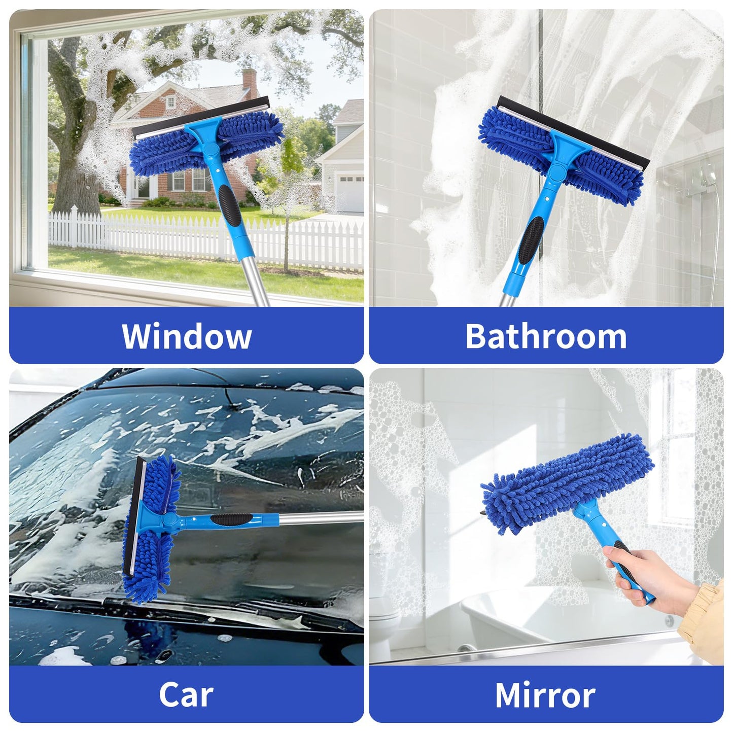 TIMIVO 109" Window Cleaning Squeegee Kit, Professional 2 in 1 Squeegee Window Cleaner with Extension Pole, Window Washing Kit with 2 Blade 2 Pads for Indoor & Outdoor High Windows Car Glass