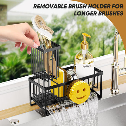 Sponge Holder for Kitchen Sink,Smiley Face Sink Caddy with Removable Brush Holder,Self-Draining Sponge Caddy for Soap,Dish Brush,Scrubber,Kitchen Essentials and Gadgets Essentials and Gadgets