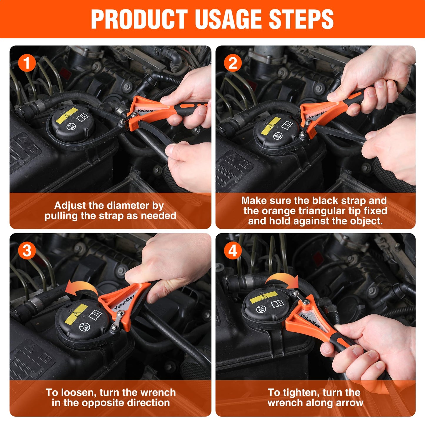 ValueMax 2-Piece Strap Wrench Set, Adjustable Wrench with Max Diameter 4" (Small) and 6"(Large), Oil Filter Wrench Set, Jar Opener, Shower Head Wrench, Water Filter Wrench, Orange
