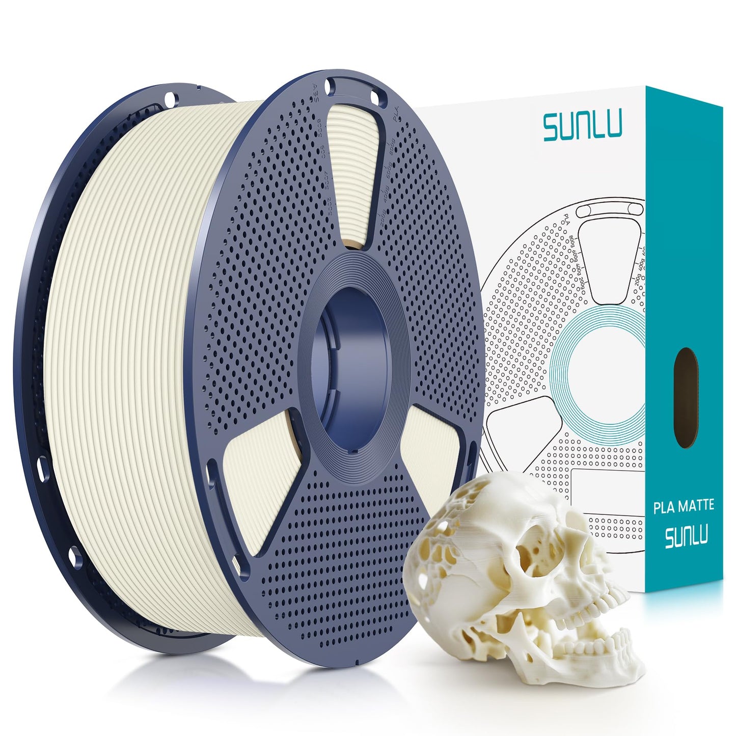 SUNLU PLA Matte 3D Printer Filament 1.75mm, Matte PLA Filament with Fine Texture, Dimensional Accuracy +/- 0.02mm, 1kg Spool (2.2lbs) for Most FDM 3D Printers, Bone White