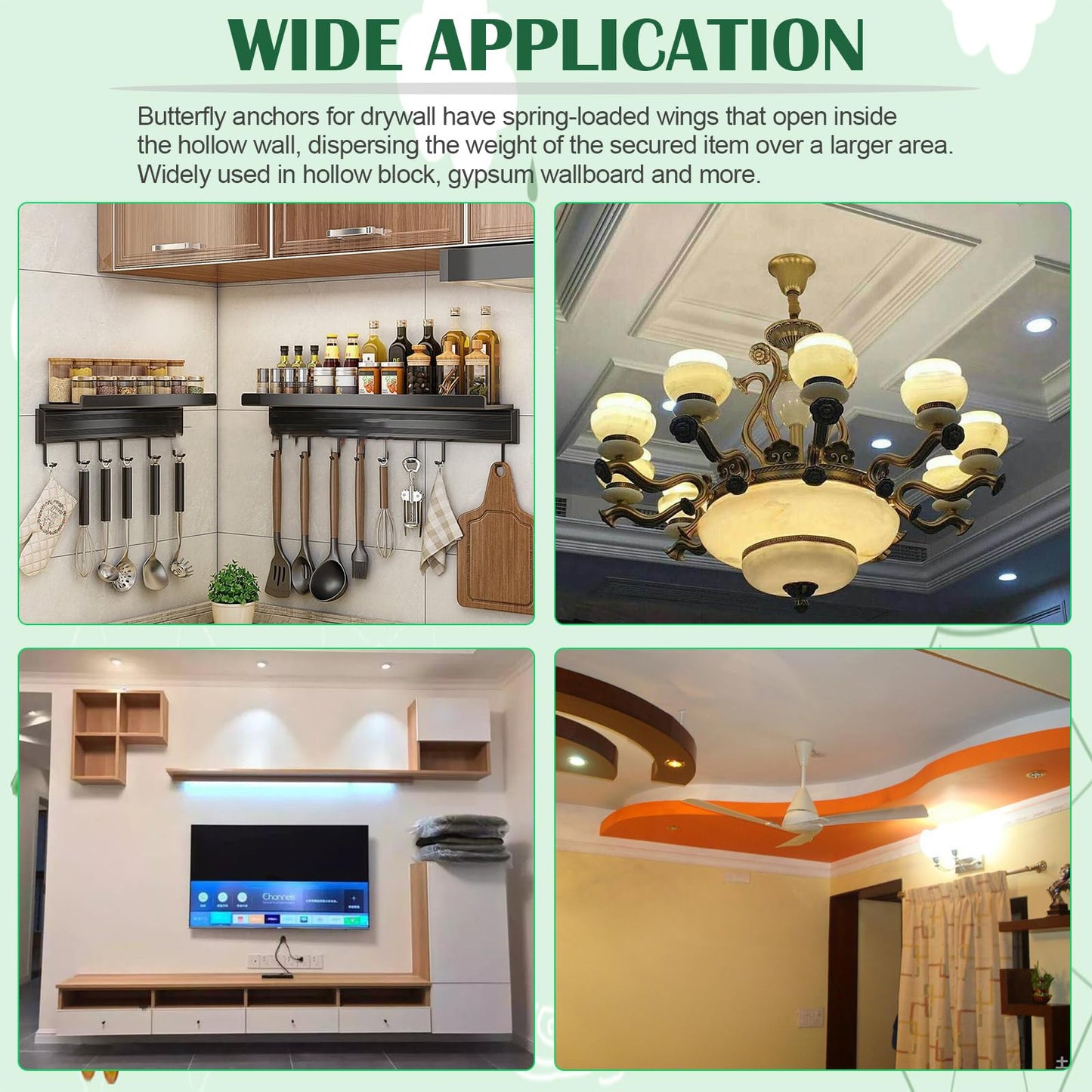 Keadic 48Pcs 3 Sizes Toggle Bolt Assortment Set 1/8'', 3/16'', 1/4'' Toggle Anchors with Wing Nut and Hex Nuts, Washers, Hollow Drywall Anchors Screw Kit for Frames Shelves Hanging Heavy Items