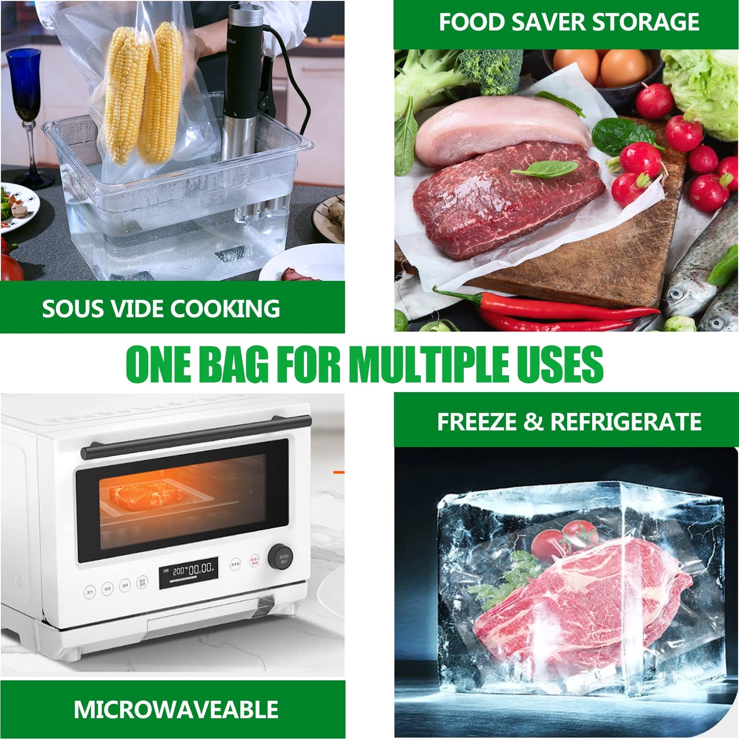 Vacuum Sealer Bags 11" x 50' 2 Rolls (Total 100ft) Commercial Grade Food Saver Bags Seal a Meal BPA Free Heavy Duty Great for Vac Storage Meal Prep or Sous Vide