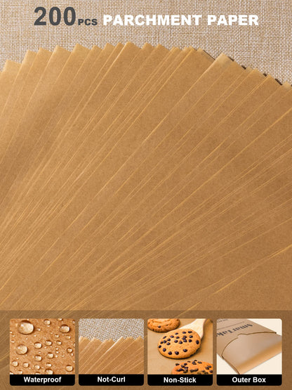 SMARTAKE 200 Pcs Unbleached Parchment Paper Baking Sheets, 12x16 Inches（9x13 Optional）, Non-Stick, Precut for Baking, Grilling, Air Fryer, Steaming, Bread, Cup Cake, Cookie