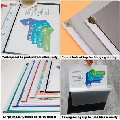 Dlicoda Report Covers with Swing Clip, 10 Pack Clear Front Presentation folders for A4/Letter Size, 8.9'' x 11.9'', 40 Sheet Capacity, No Punch Needed (Black)