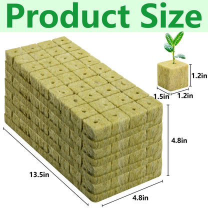 144Pcs Rockwool Grow Cubes - 1.5×1.2×1.2Inch Stonewool Starter Plugs for Rapid Plant Growth - Starter Cubes Plugs with Holes for Hydroponic, Seeds Germination and Soilless Growing