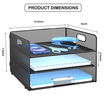 Desk Organizer, 3-Tier Letter Paper Tray Organizer, Desk Organizers and Accessories, Mesh Desktop File Organizer and Storage for Office Supplies (3 Tier Desk Organizer-Black)