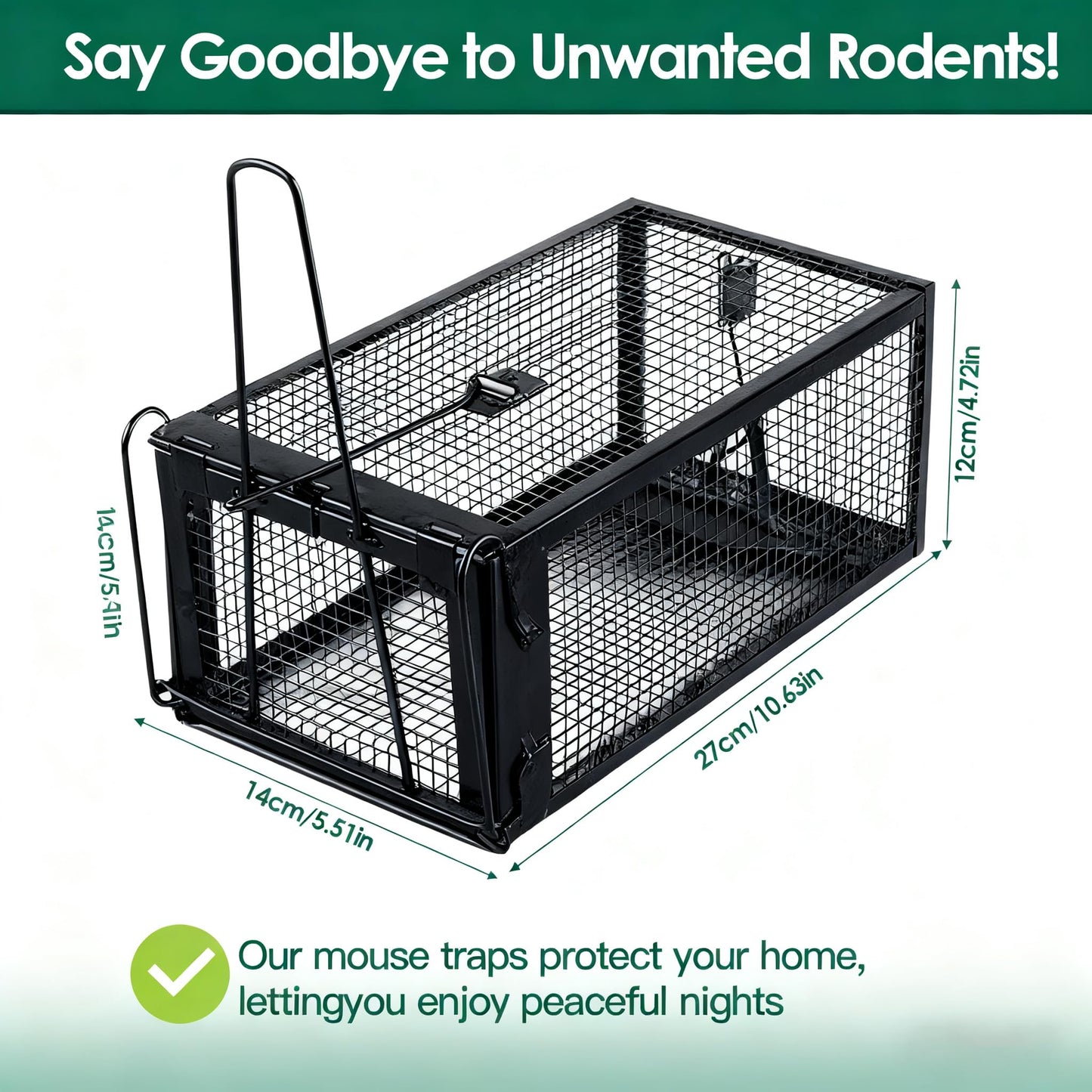 AGJIQ Humane Mouse Trap, Rat Trap Cage, Suitable for Indoor & Outdoor Use, Live Catch & Release Design for Mice, Chipmunks, Voles, Hamsters and Other Small Rodents(Black Single Unit)