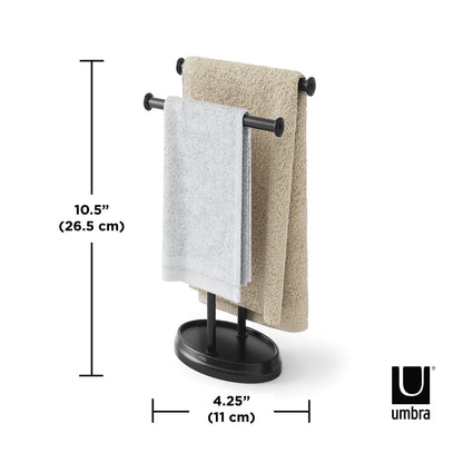 Umbra Palm Double Hand Towel Tree, Brushed Nickel 2 Towels Holder and Accessories Stand for Bathroom Vanities - Slim, Modern, Durable Bars with Base Serves as a Jewelry Tray for Rings