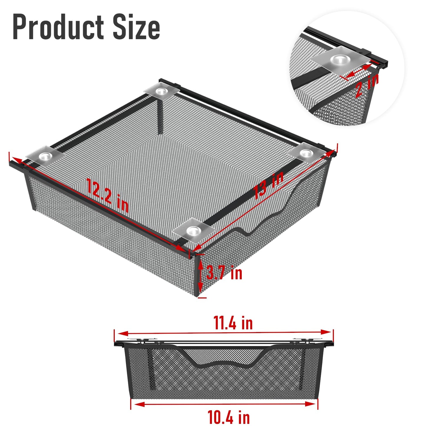 Under Desk Drawer Organizer No Drilling 2 Pack Under Table Storage Drawers Slide Out Mesh Metal Under Desk Hidden Adhesive Drawer for Office Kitchen