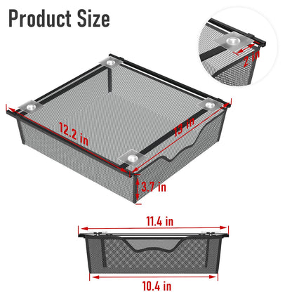 Under Desk Drawer Organizer No Drilling 2 Pack Under Table Storage Drawers Slide Out Mesh Metal Under Desk Hidden Adhesive Drawer for Office Kitchen