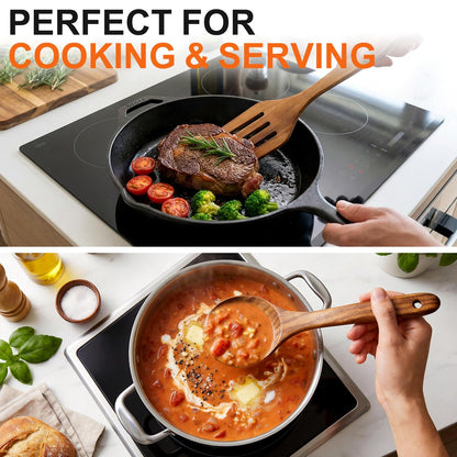 5 Pcs Best Wooden Spoons for Cooking Kitchen Utensils Set Non Stick Spoon Acacia Wood Utensil Cooking Spatula Turner Slotted Spoon Flat Wooden Spatula Set Mixing Cooking Spoons Kitchen Utensils