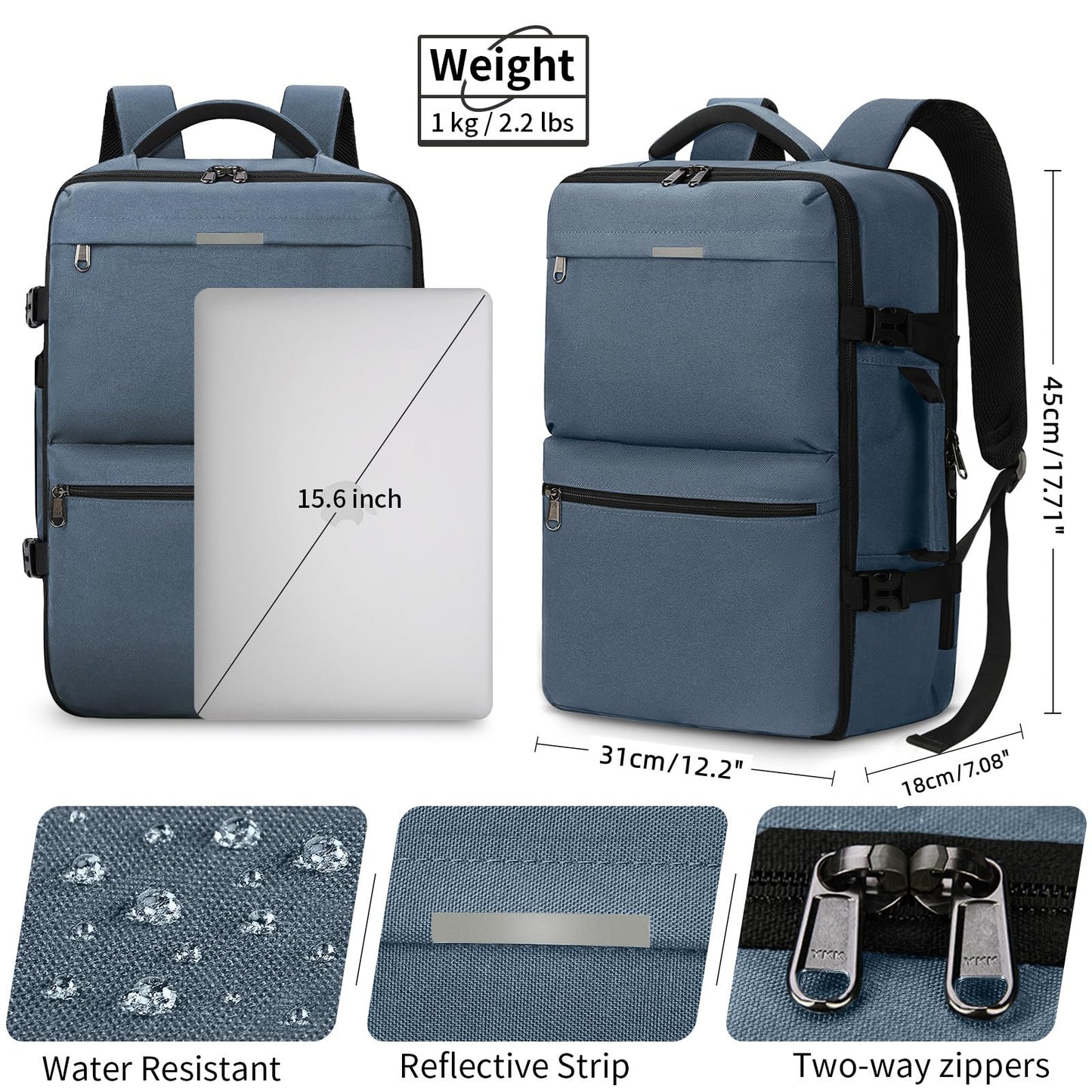 Travel Backpack 15.6 inch Laptop Backpack Waterproof Carry On Backpack Flight Approved Weekender School Backpack for Men Women