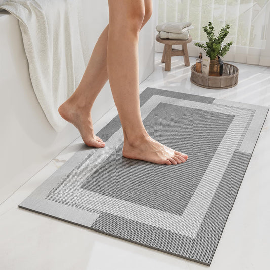 YDKGL Non Slip Bath Mats for Bathroom, Quick Dry Super Absorbent Stain Resistant Rubber Backing Bath Rugs, Ultra Thin Bath Mat Fit Under Door Bathroom Floor Bathtub Shower Room, Gray 20"x 32"