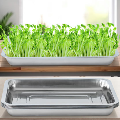 WBCBEC Stainless Steel Plant Trays, Multi-Purpose Tray for Indoor Outdoor Plants Stainless Steel Sprouting Trays Stainless Steel Seed Sprouting Kit Seed Sprouter Tray Seed Starting Trays (6PCS)