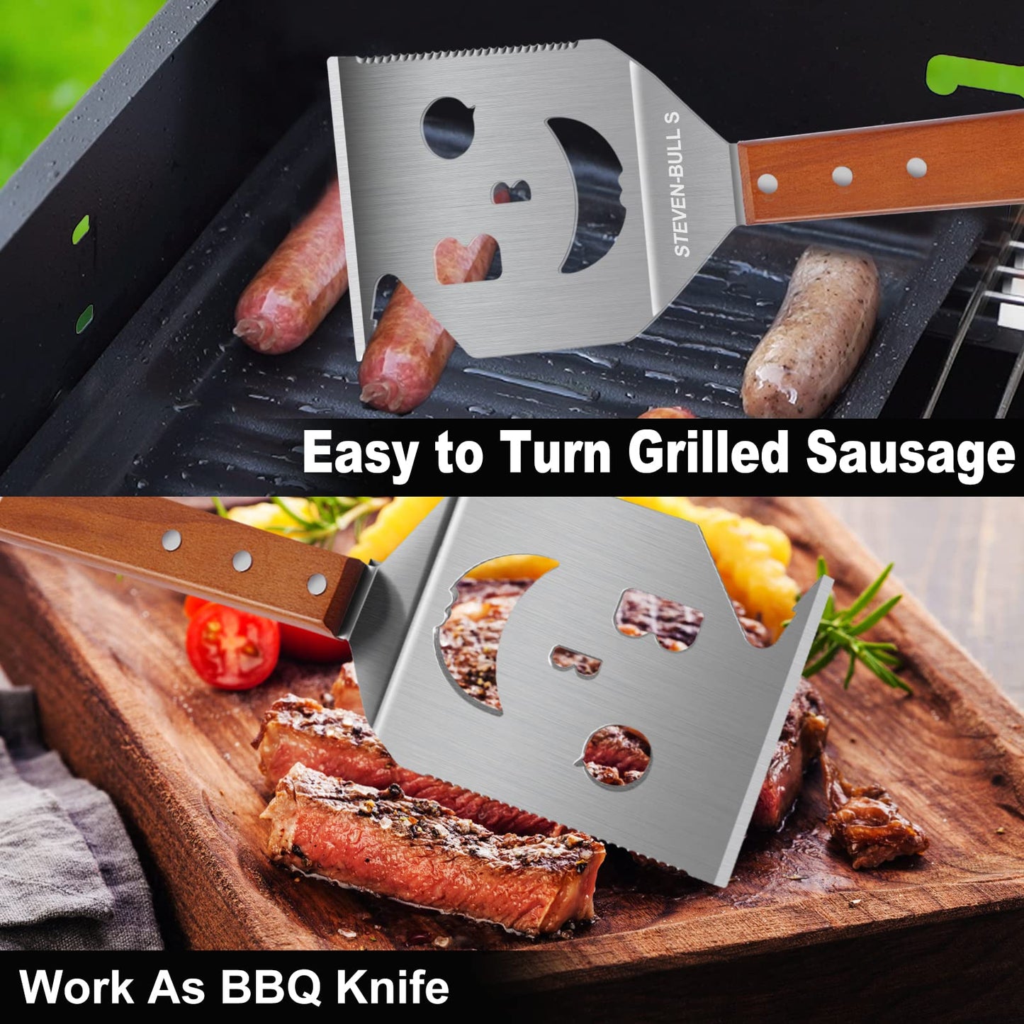 BBQ Accessories for Grill, 7 in 1 Grill Spatula with Fork,17 Inch Barbecue Tools, Dad Gifts, Gifts for Men, Dad, Husband