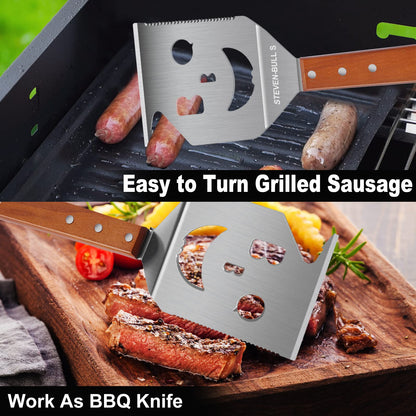 BBQ Accessories for Grill, 7 in 1 Grill Spatula with Fork,17 Inch Barbecue Tools, Dad Gifts, Gifts for Men, Dad, Husband