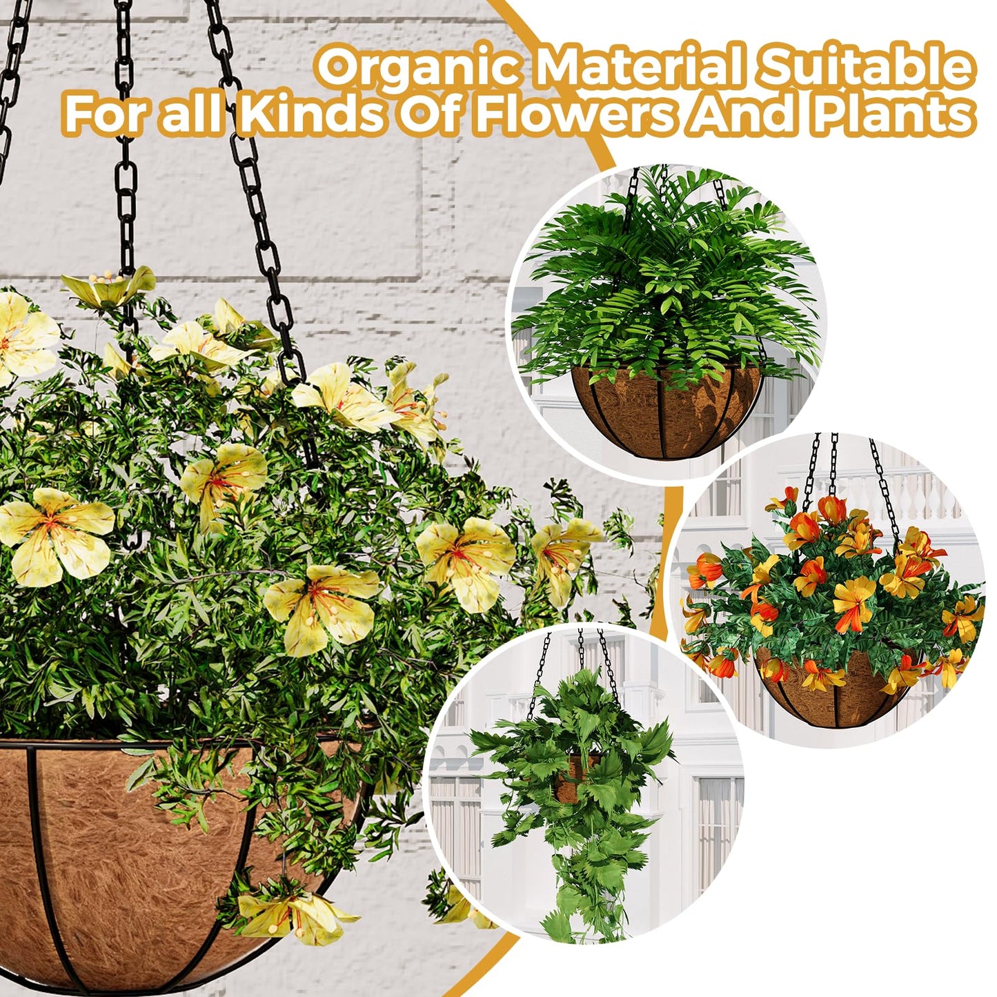 Bamworld 6pcs 30cm Coco Liners, Round Hanging Basket Liners Coconut Fiber Coir, Plant Holder Decor for Indoor Outdoor Flower Pots, Watering Baskets