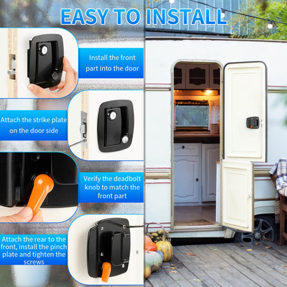 RV Door Lock Replacement, Upgraded Lighter RV Door Latch with Paddle Deadbolt & 4 Keys, 100% Metal Camper Door Locks, Aluminum Alloy RV Entry Door Lock for Travel Trailers Cargo Hauler, Black