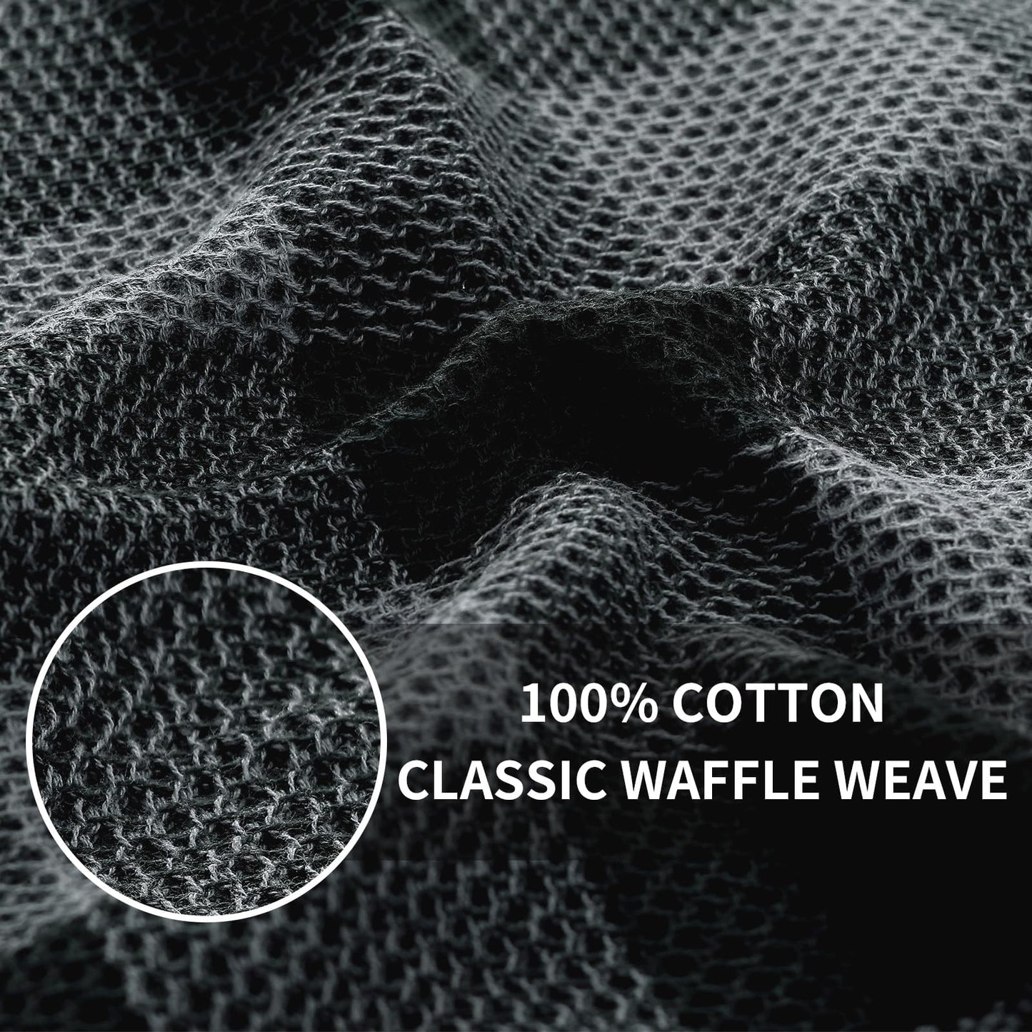 smiry 100% Cotton Kitchen Towels, 12" x 12", 6 Pack Waffle Weave Dish Cloths, Super Soft Dish Towels, Absorbent Quick Drying Tea Towels, Black&Dark Grey