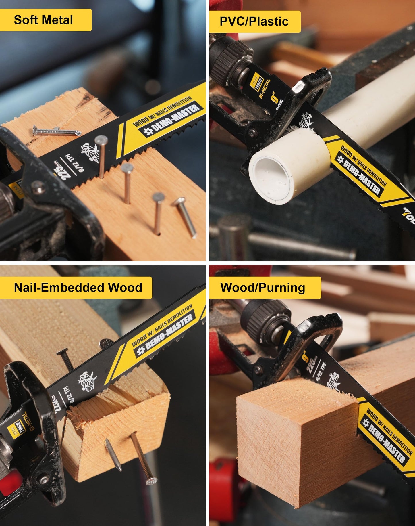 TOLESA 9 Inch 6/12 TPI Reciprocating Saw Blades for Wood and Nail-Embedded Wood Cutting, 5 Pack Bi-Metal Bi-Directional Aggressive Tooth for Fast & Smooth Cutting