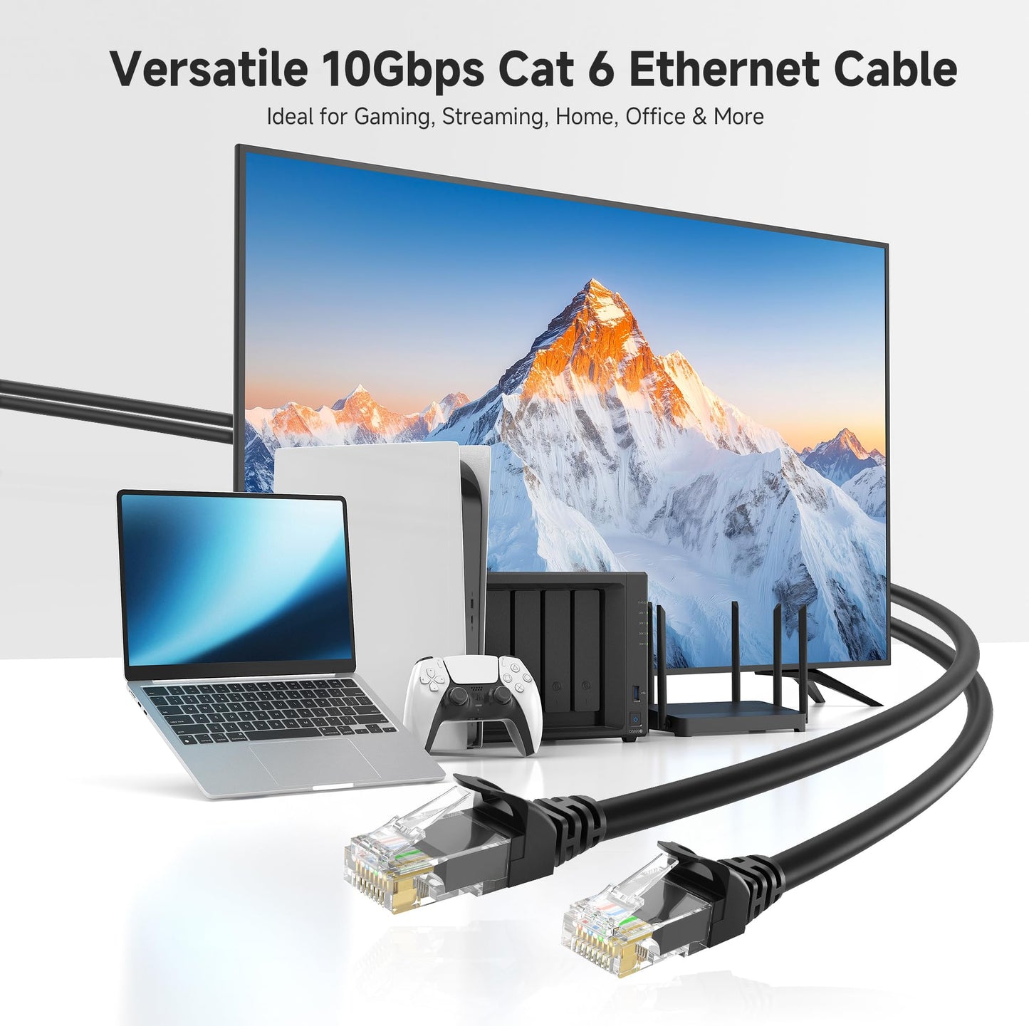 Cable Matters 5-Pack Snagless Cat6 Ethernet Cable 7ft (Cat6 Cable/Cat 6 Cable) in Black 7 Feet - Available 1FT - 10FT in Length