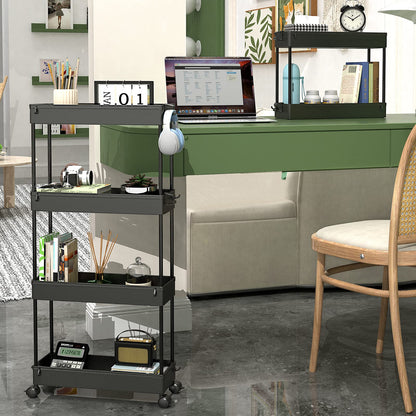 SPACEKEEPER Slim Rolling Storage Cart 4 Tier Bathroom Organizer Mobile Shelving Unit Storage Rolling Utility Cart Tower Rack for Kitchen Bathroom Laundry Narrow Places, Black