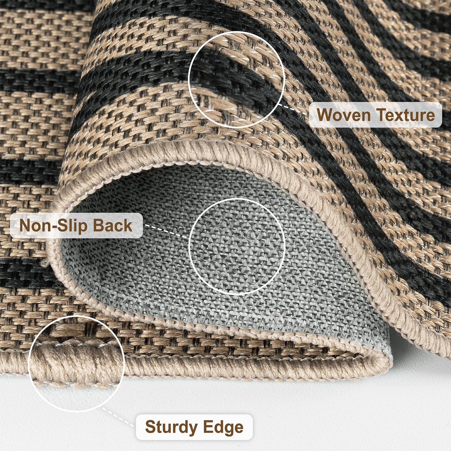 VSIWB Door Mat Entrance 2'x3', Easy Jute Area Rug, Non-Slip Absorbent Dirt Resist Front Back Door Mat, Easy Clean Washable Low-Profile Doormat for Entryway, Front Door, Inside Entrance,Kitchen, Black