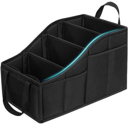 YOHOOLYO Car Seat Organizer for Front Back Seat Passenger Seat Organizer with Belt Car Organizer Between Backseat Collapsible Car Seat Storage Organizer with 4 Cup Holders Kids Adults Black