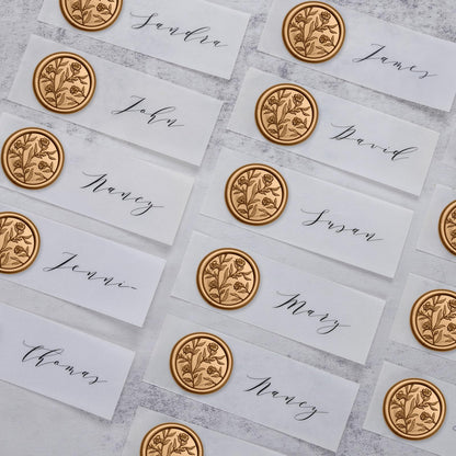 UNIQOOO Wax Seal Stickers - 3D Flower Wedding Invitation Envelope Seal Sticker, 50 Pcs Self- Adhesive Stickers, Perfect for Invitation, Christmas, Gift Wrapping (Anti Gold)