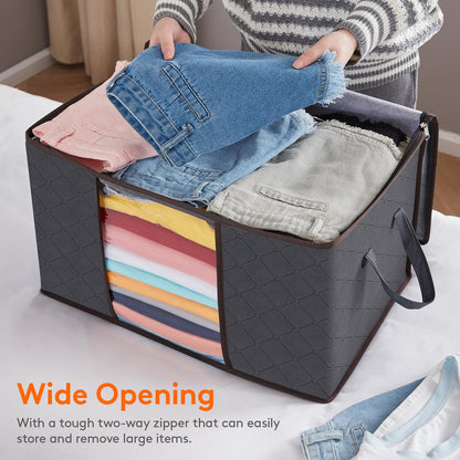 Lifewit 4 Pack Clothes Storage Bag, Foldable Storage Bins for Clothes, Blankets, Fabric Wardrobe Closet Organizers with Reinforced Handle, Sturdy Zipper, Moving Bags With Clear Window, Grey