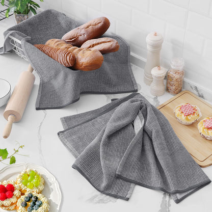 smiry Premium Kitchen Towels(18"x 28", 6 Pack), Large Cotton Dish Cloths Set, Flat & Terry Towel Highly Absorbent Tea Towels with Hanging Loop, Grey