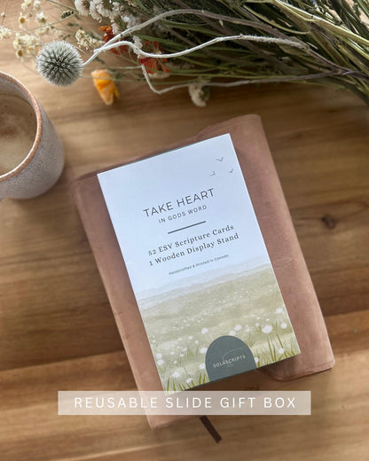 Take Heart ESV Scripture Cards Set, 52 Cards with Wooden Display Stand, Christian Inspirational Decor