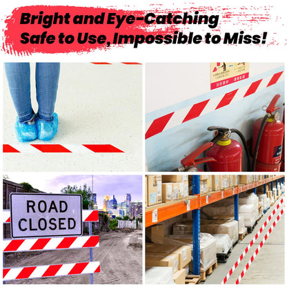 ADHES Red & White Hazard Warning Safety Tape, 2 Inch x 35 Yards x 2 Rolls High Visibility Wear Resistant Floor Marking Caution Tape for Indoor & Outdoor, Gym, Factory, Parking, School and More