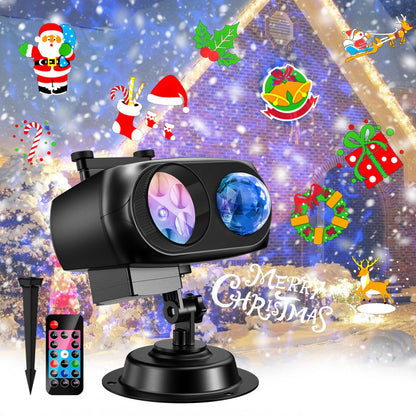 Christmas Projector Lights Outdoor, Waterproof 2-in-1 Holiday Decorations Projection Lamp (10 Ocean Wave & 160 Patterns) with Remote Control for Christmas New Year Decor Light Show (Black)