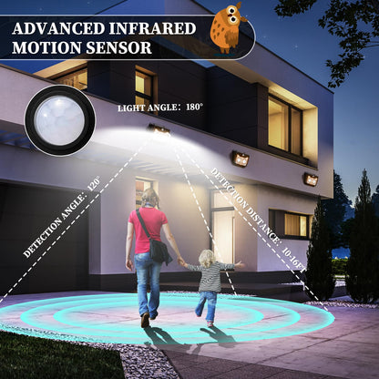 Solar Motion Sensor Lights Outdoor, Owl Shaped Warm White Waterproof Solar Powered Wall Lights, 3 Lighting Modes Security Flood Lights for Outside Deck, Fence, Yard, Garden, Step, Porch, Door -2 Pack