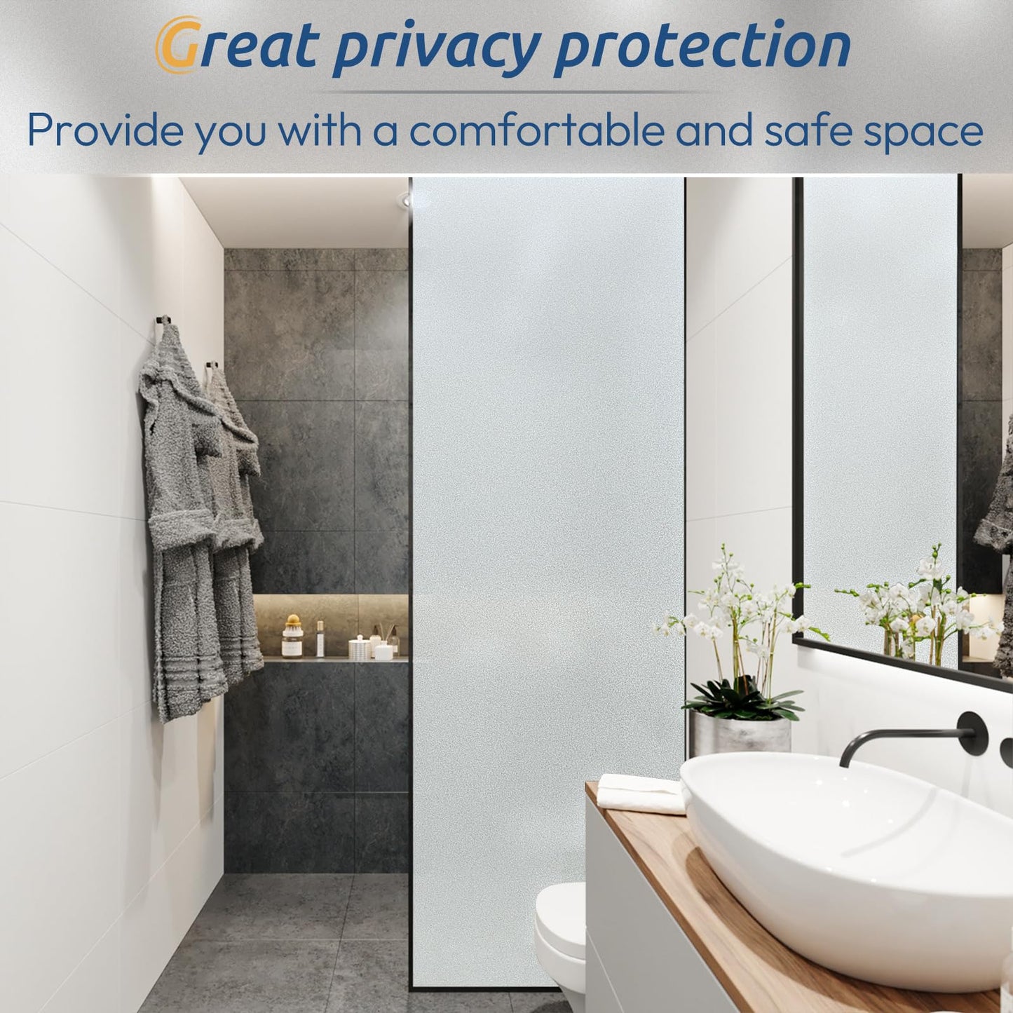 rabbitgoo Window Films for Privacy, Static Cling Frosted Glass Sticker, Non-Adhesive Privacy Film Sun Blocking Window Covering Frosting Vinyl Bathroom Sliding Glass Door, 60 x 200cm, Pure Frosted