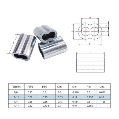HIGOOD Aluminum Crimping Loop Sleeve for 1/16" Diameter Wire Rope and Cable (1/16" 200PCS)