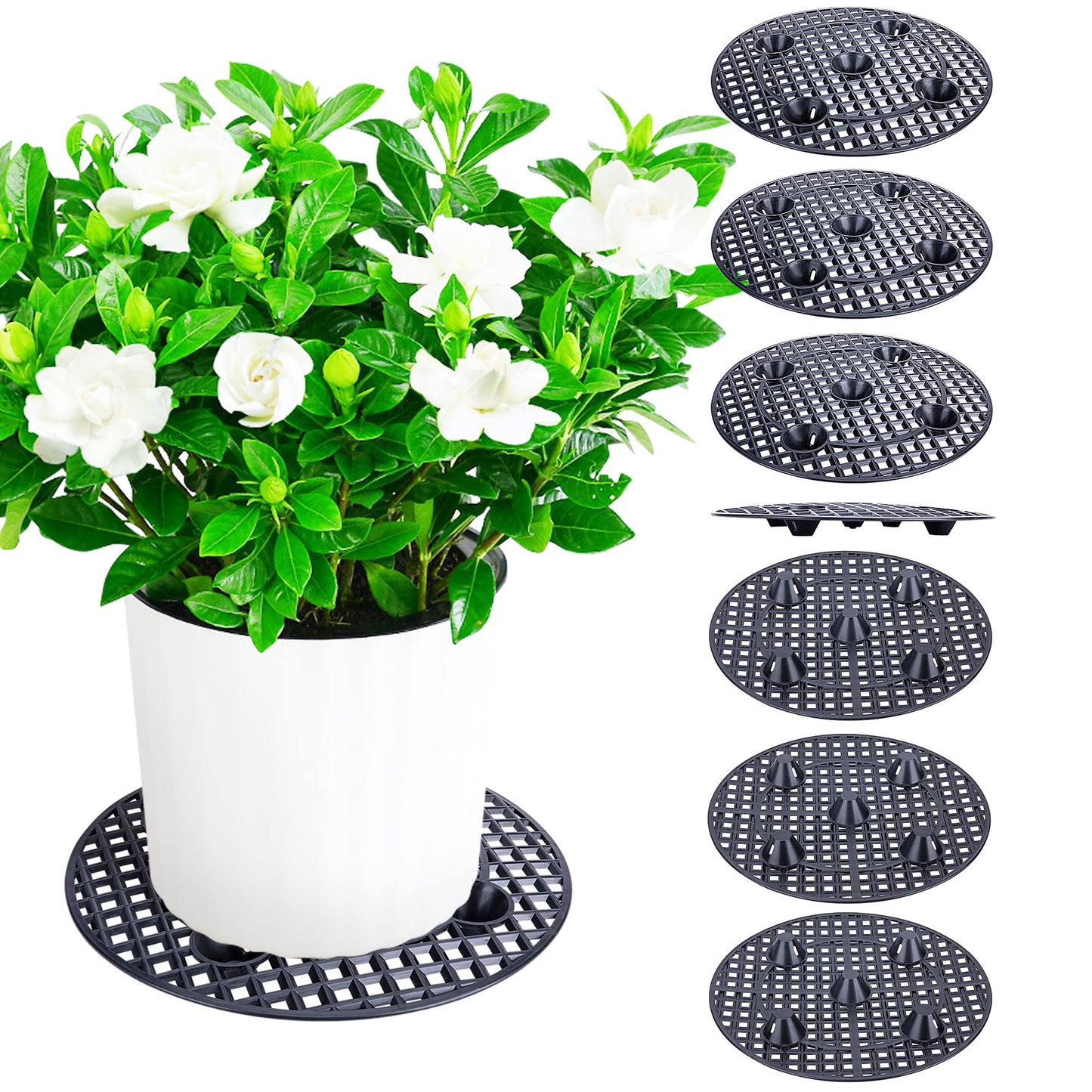 11.8in Plant Level Pot Elevator, Plant Stands, Plant Pot Saucer for Prevent Rot and Damage on Patio & Deck ( Black) (8Pcs, 11.8in)