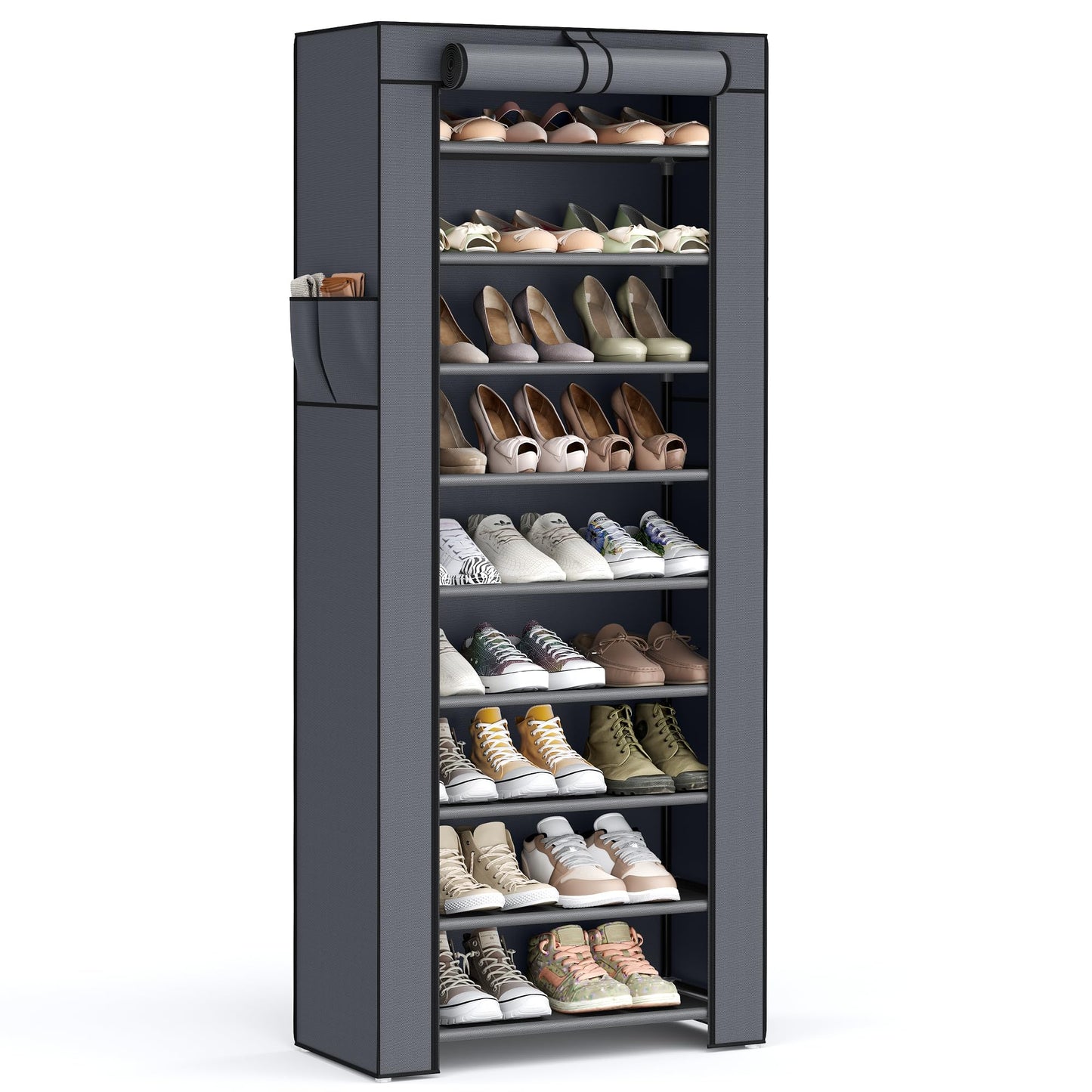 SONGMICS Shoe Rack, Shoe Storage Cabinet with Dustproof Cover, Free-Standing Storage Organizer for Closet, Entryway, Hold 27-35 Pairs of Shoes, for Sneakers, High Heels, 9-Tier, Slate Gray URXJ10G
